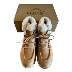 Cliffs by White Mountain Harisson Faux-Fur Lace-Up Winter Boots 9 Wheat/Tan New